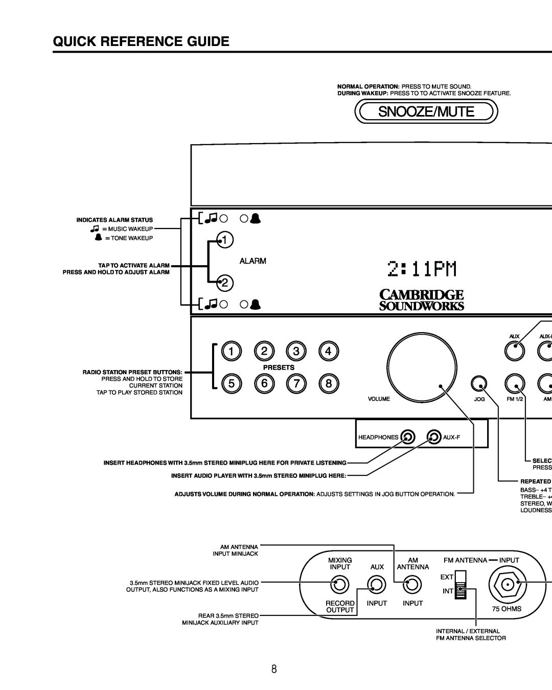 Cambridge SoundWorks 730 user manual Quick Reference Guide, Presets, Mixing, Fm Antenna, Input, Record, Ohms, Output 