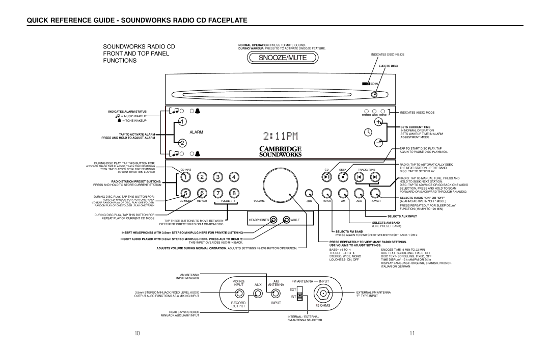 Cambridge SoundWorks 740 user manual Quick Reference Guide Soundworks Radio CD Faceplate 