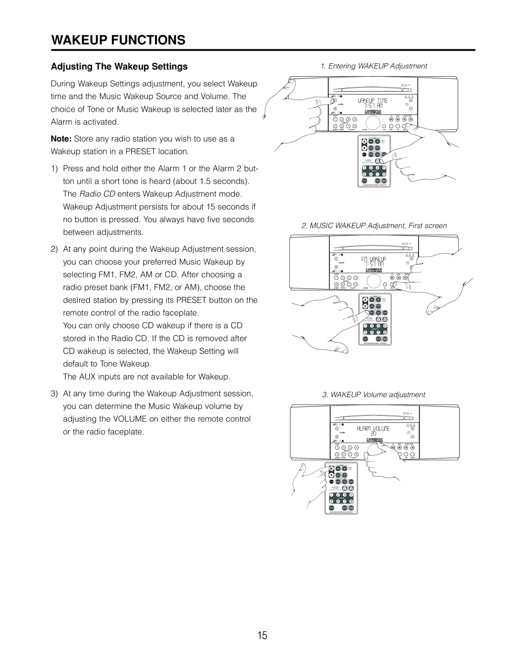 Cambridge SoundWorks 740 user manual Wakeup Functions, Adjusting The Wakeup Settings 