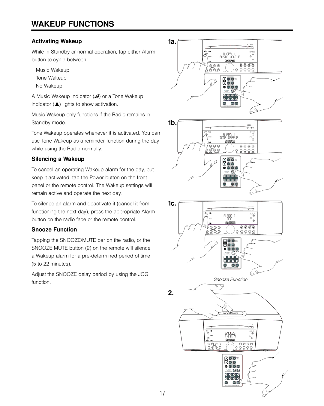 Cambridge SoundWorks 740 user manual Activating Wakeup, Silencing a Wakeup, Snooze Function 