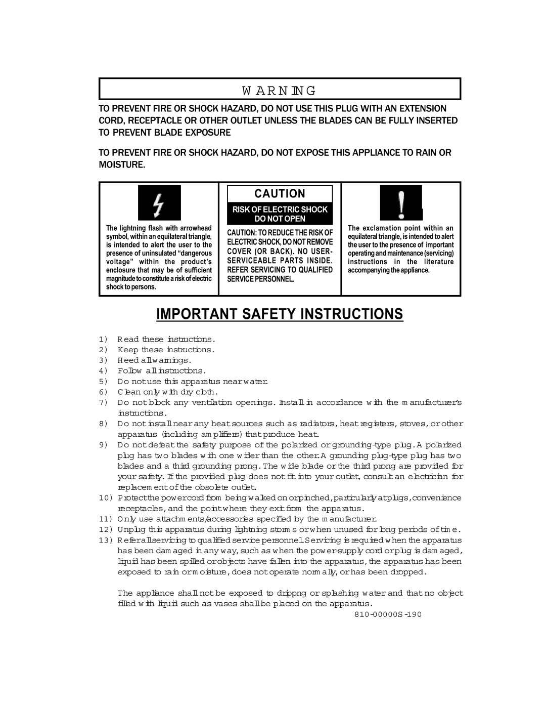 Cambridge SoundWorks 740 user manual Important Safety Instructions 