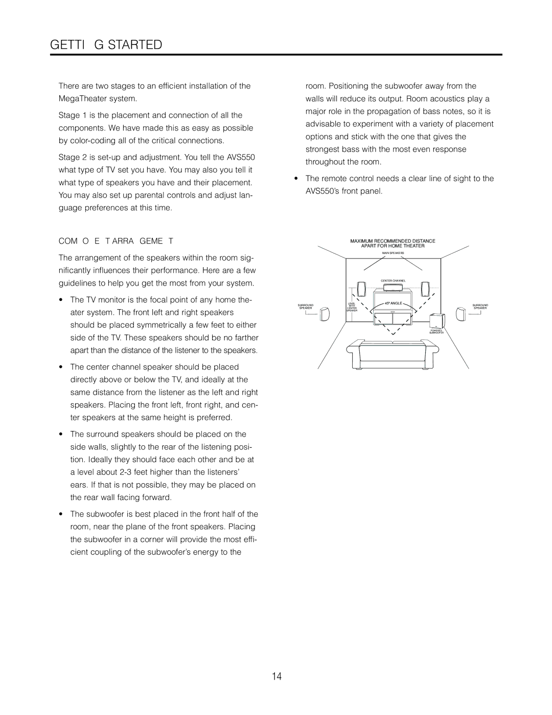 Cambridge SoundWorks AVS550 user manual Getting Started, Component Arrangement 