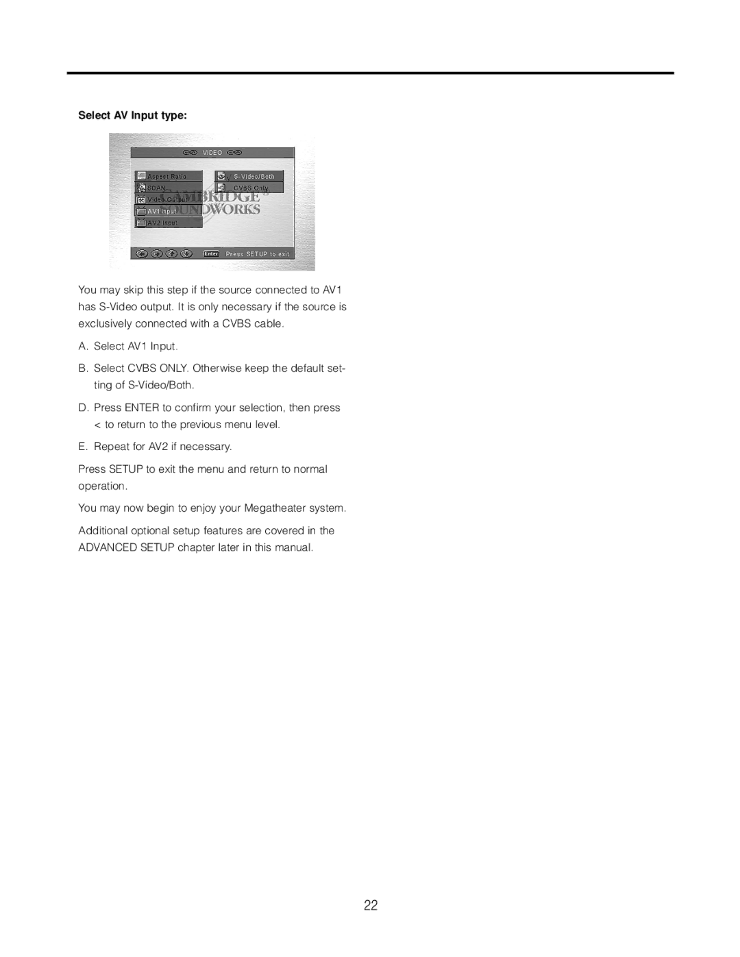 Cambridge SoundWorks AVS550 user manual Select AV Input type 