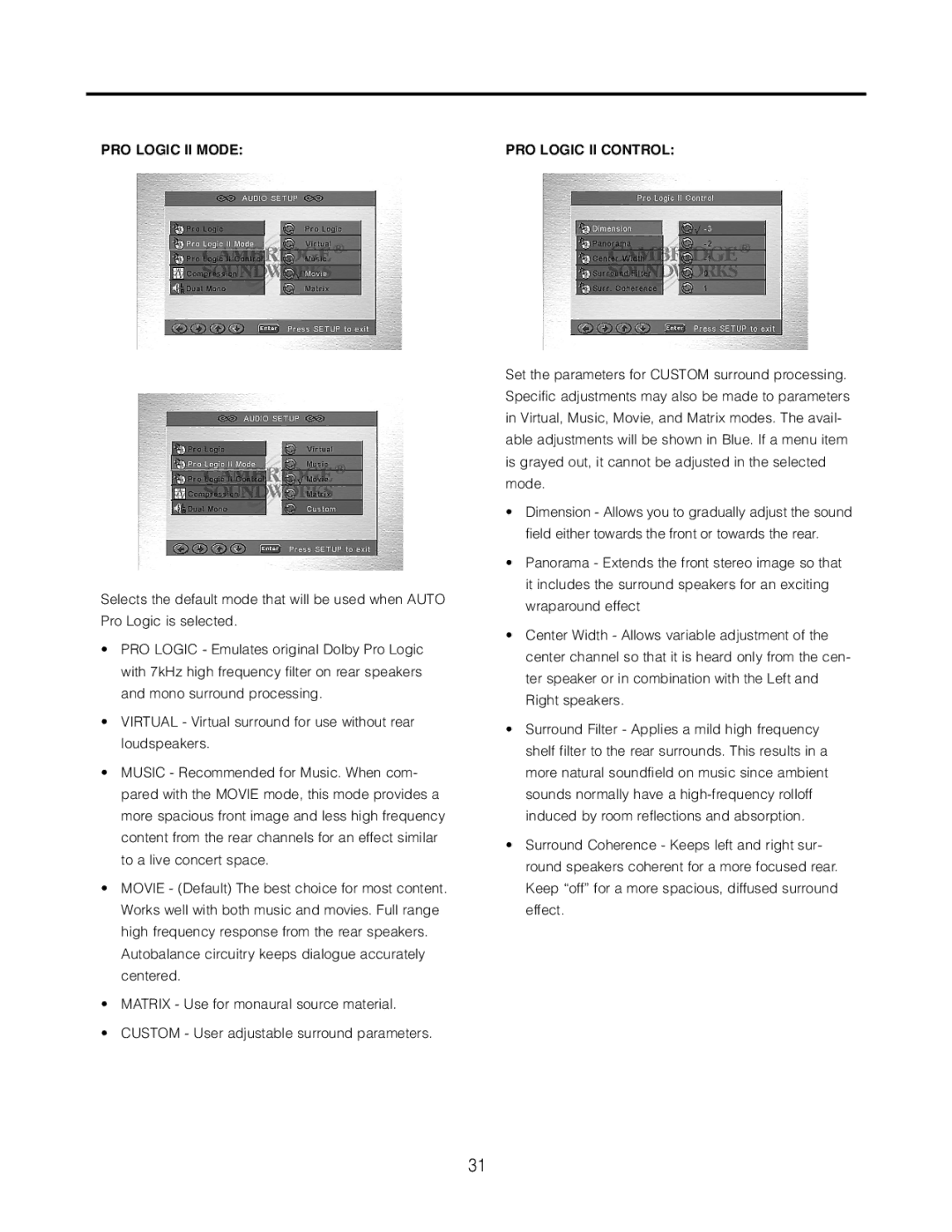 Cambridge SoundWorks AVS550 user manual PRO Logic II Mode PRO Logic II Control 