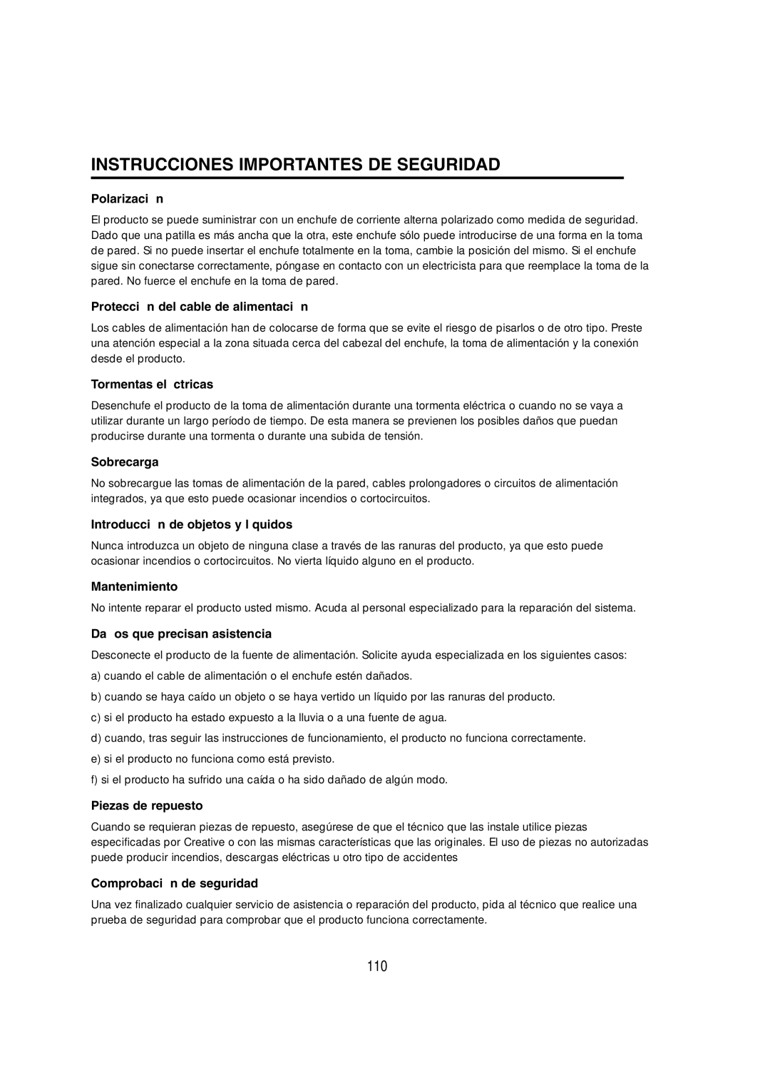 Cambridge SoundWorks C174RCNB Polarización, Protección del cable de alimentación, Tormentas eléctricas, Sobrecarga 