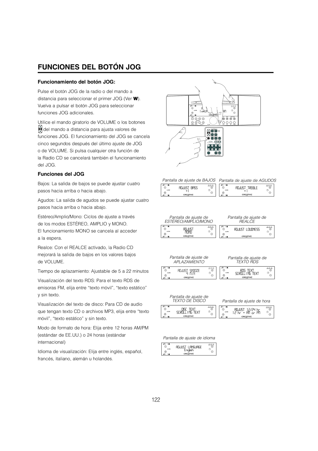 Cambridge SoundWorks C174RCNB user manual Funciones DEL Botón JOG, Funcionamiento del botón JOG, Funciones del JOG 