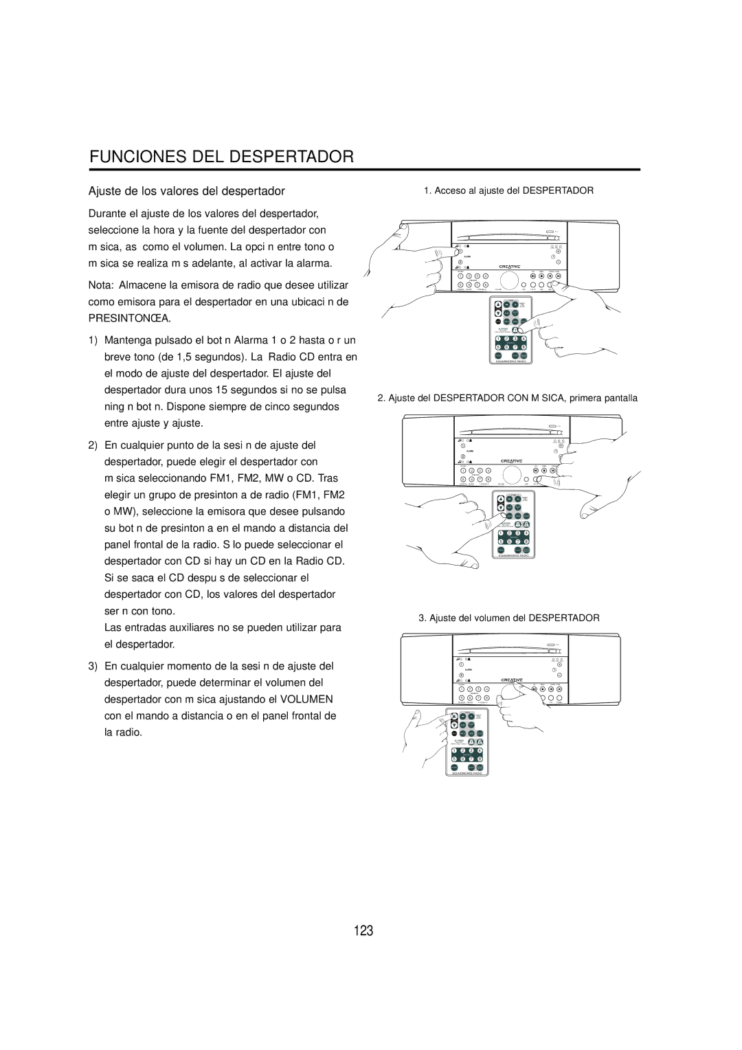 Cambridge SoundWorks C174RCNB user manual Funciones DEL Despertador, Ajuste de los valores del despertador 