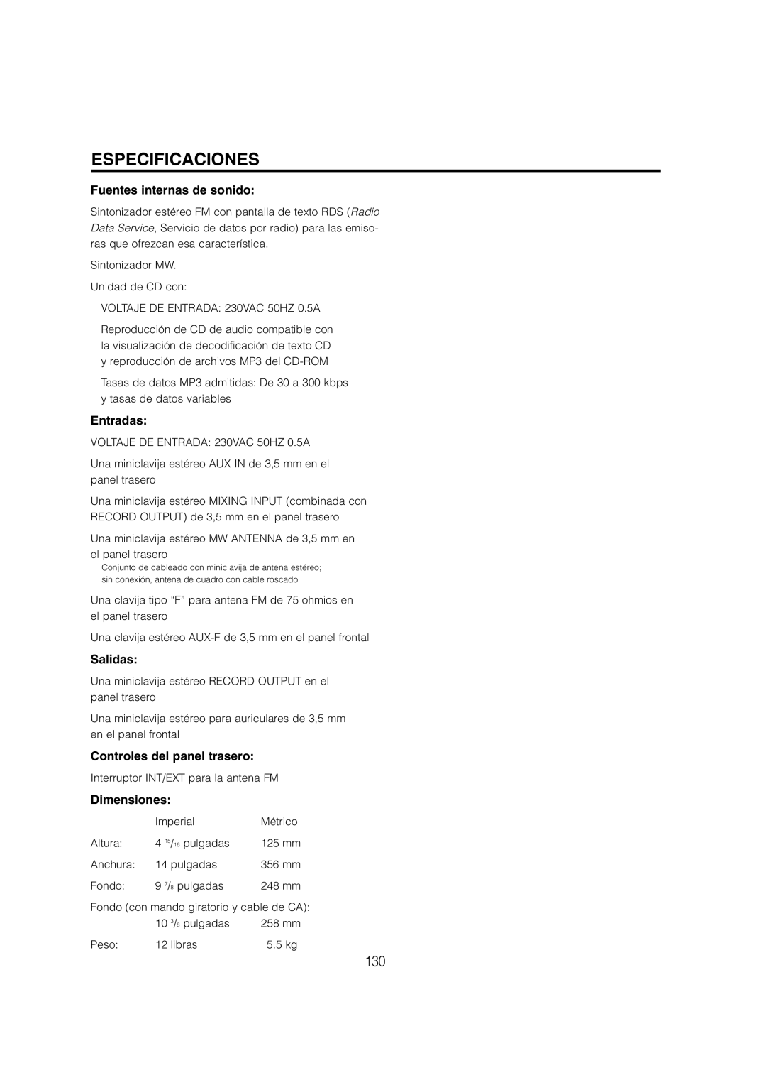 Cambridge SoundWorks C174RCNB user manual Especificaciones 