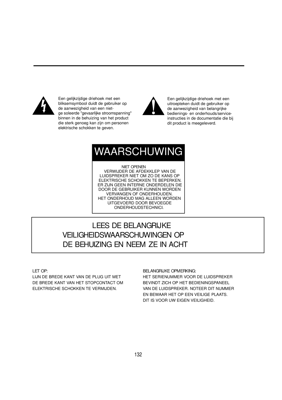 Cambridge SoundWorks C174RCNB user manual Waarschuwing 