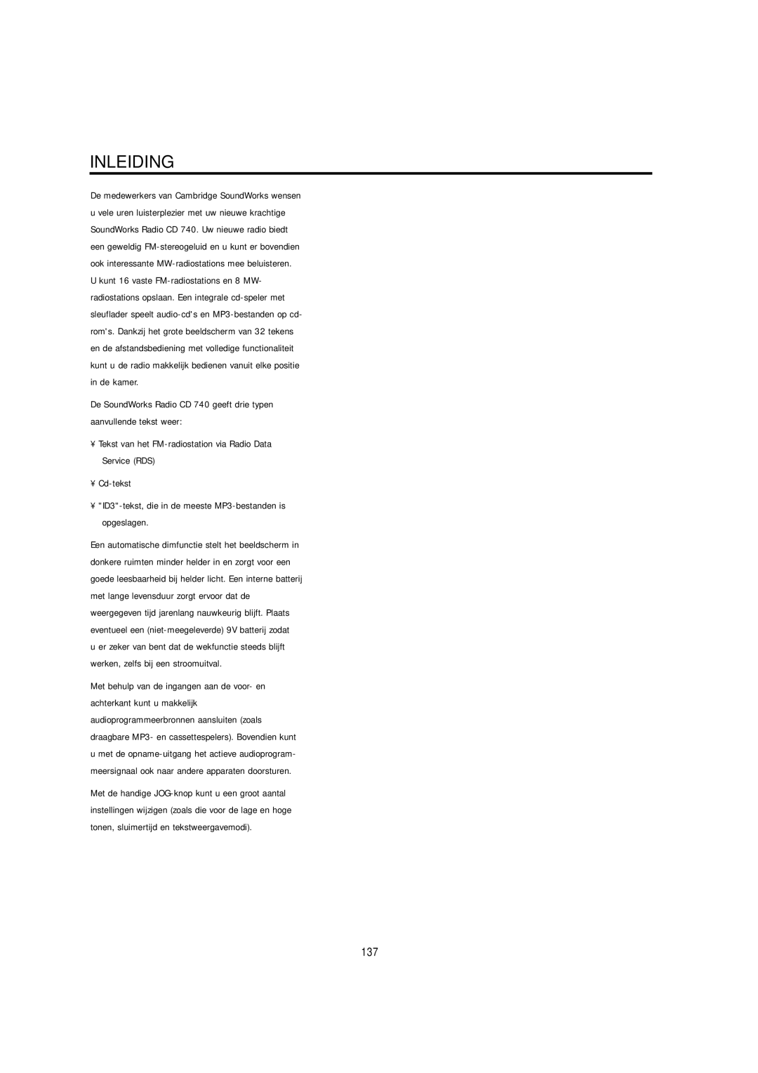 Cambridge SoundWorks C174RCNB user manual Inleiding 