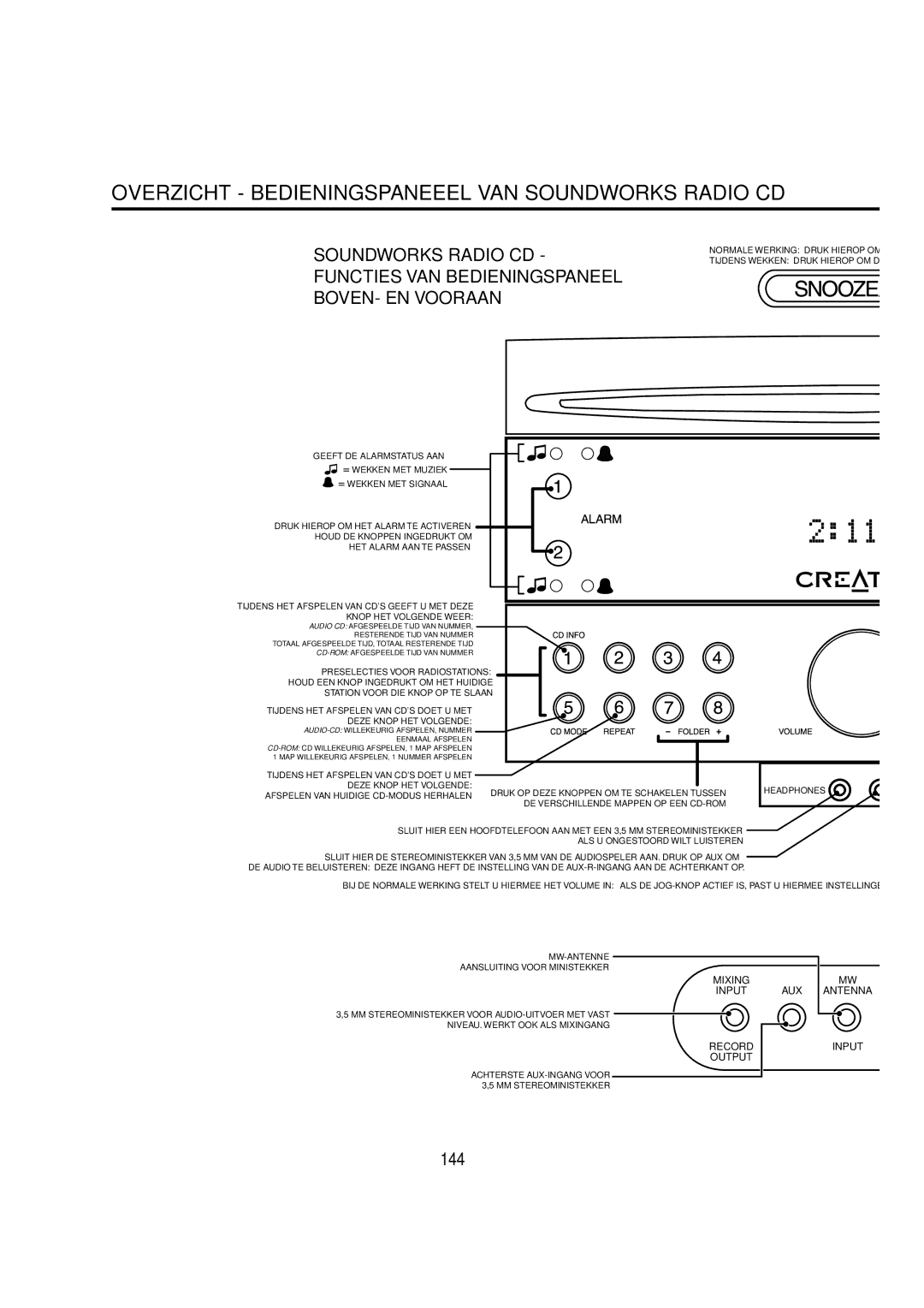 Cambridge SoundWorks C174RCNB user manual Overzicht Bedieningspaneeel VAN Soundworks Radio CD, Geeft DE Alarmstatus AAN 