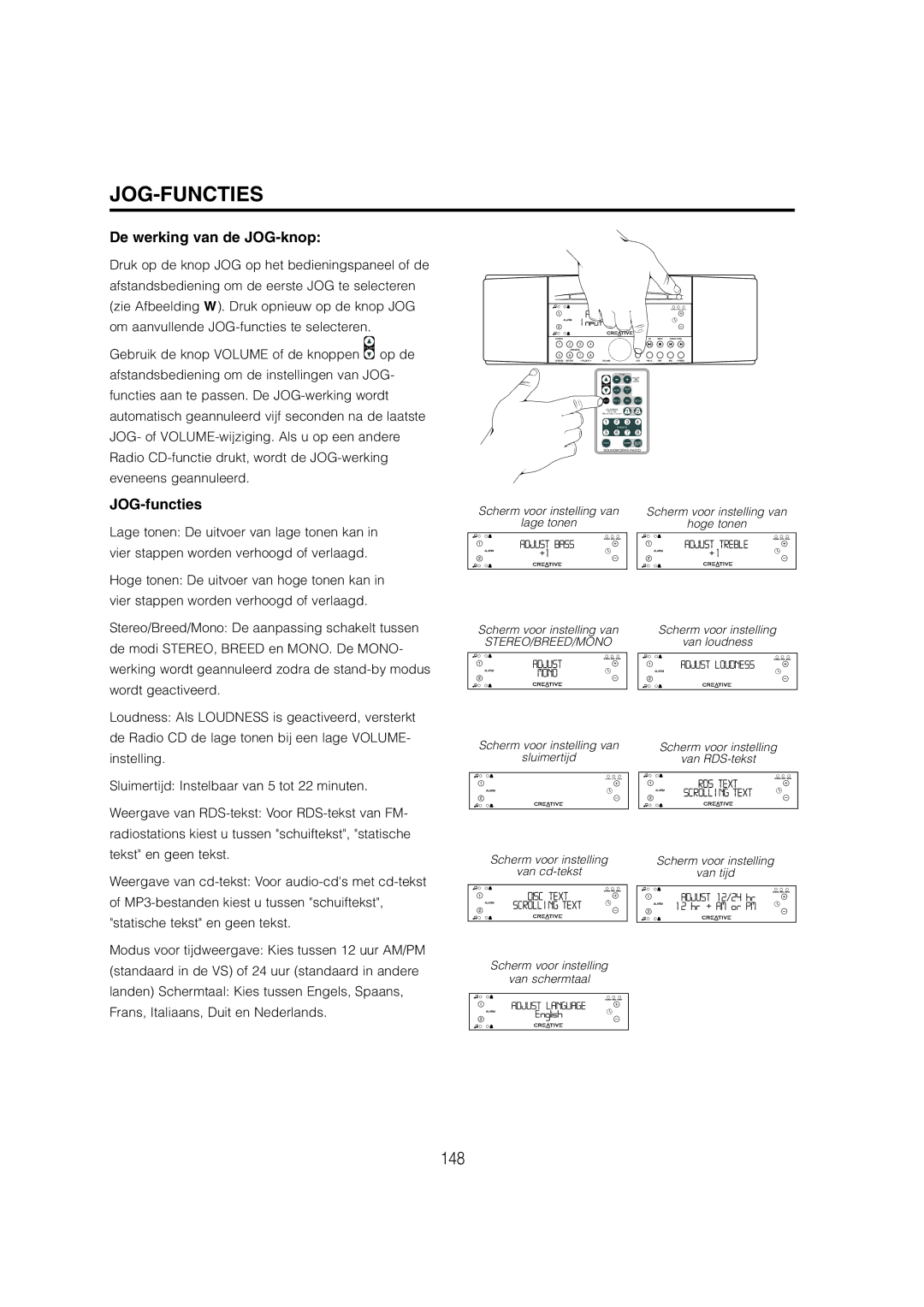 Cambridge SoundWorks C174RCNB user manual Jog-Functies, De werking van de JOG-knop, JOG-functies 