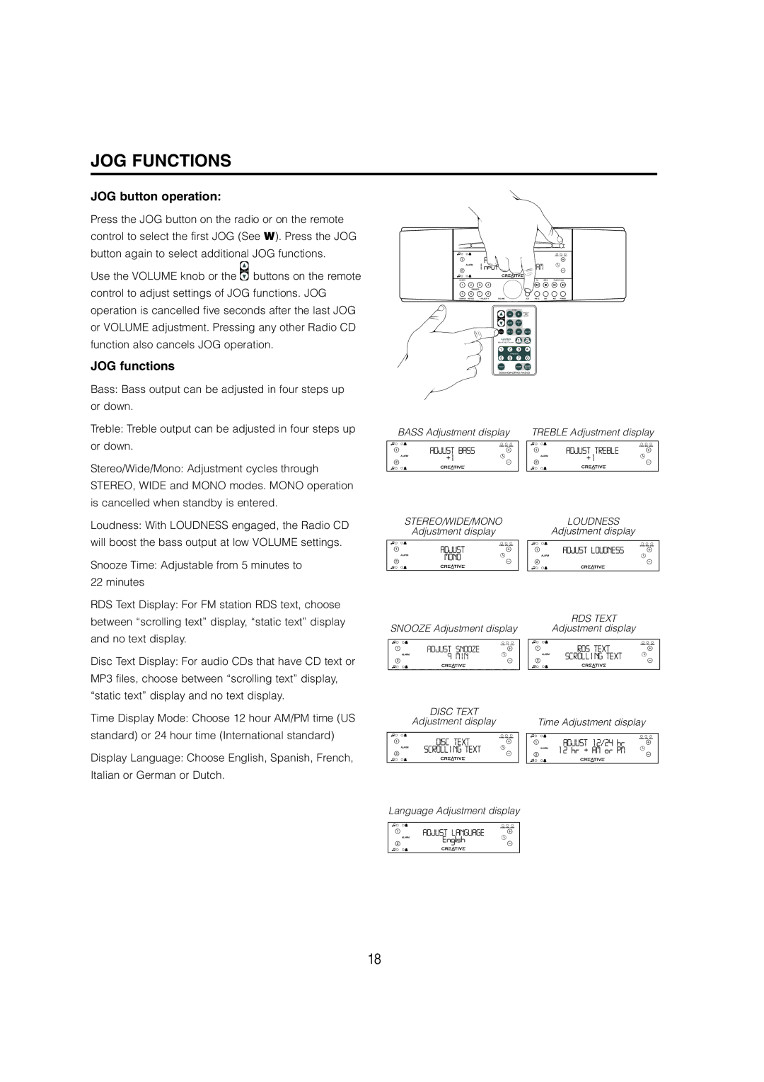 Cambridge SoundWorks C174RCNB user manual JOG Functions, JOG button operation, JOG functions 