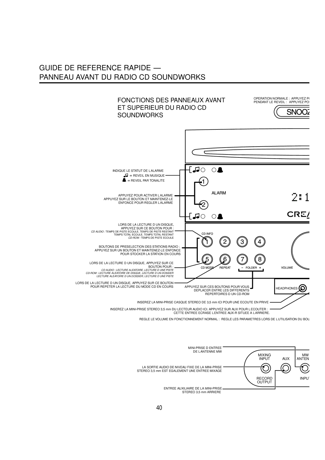 Cambridge SoundWorks C174RCNB user manual Indique LE Statut DE L’ALARME, Boutons DE Preselection DES Stations Radio 