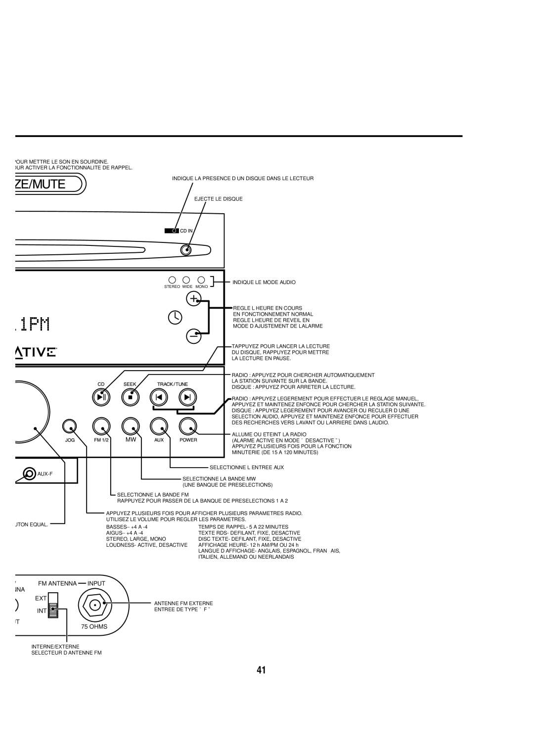 Cambridge SoundWorks C174RCNB Ejecte LE Disque, Regle L’HEURE EN Cours, Allume OU Eteint LA Radio, Selectionne LA Bande FM 