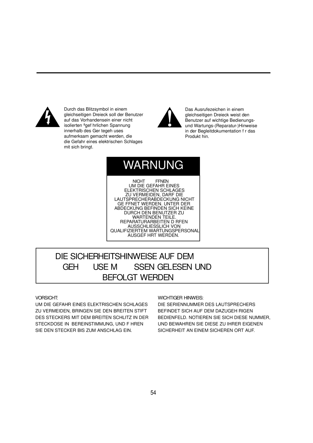 Cambridge SoundWorks C174RCNB user manual Warnung 
