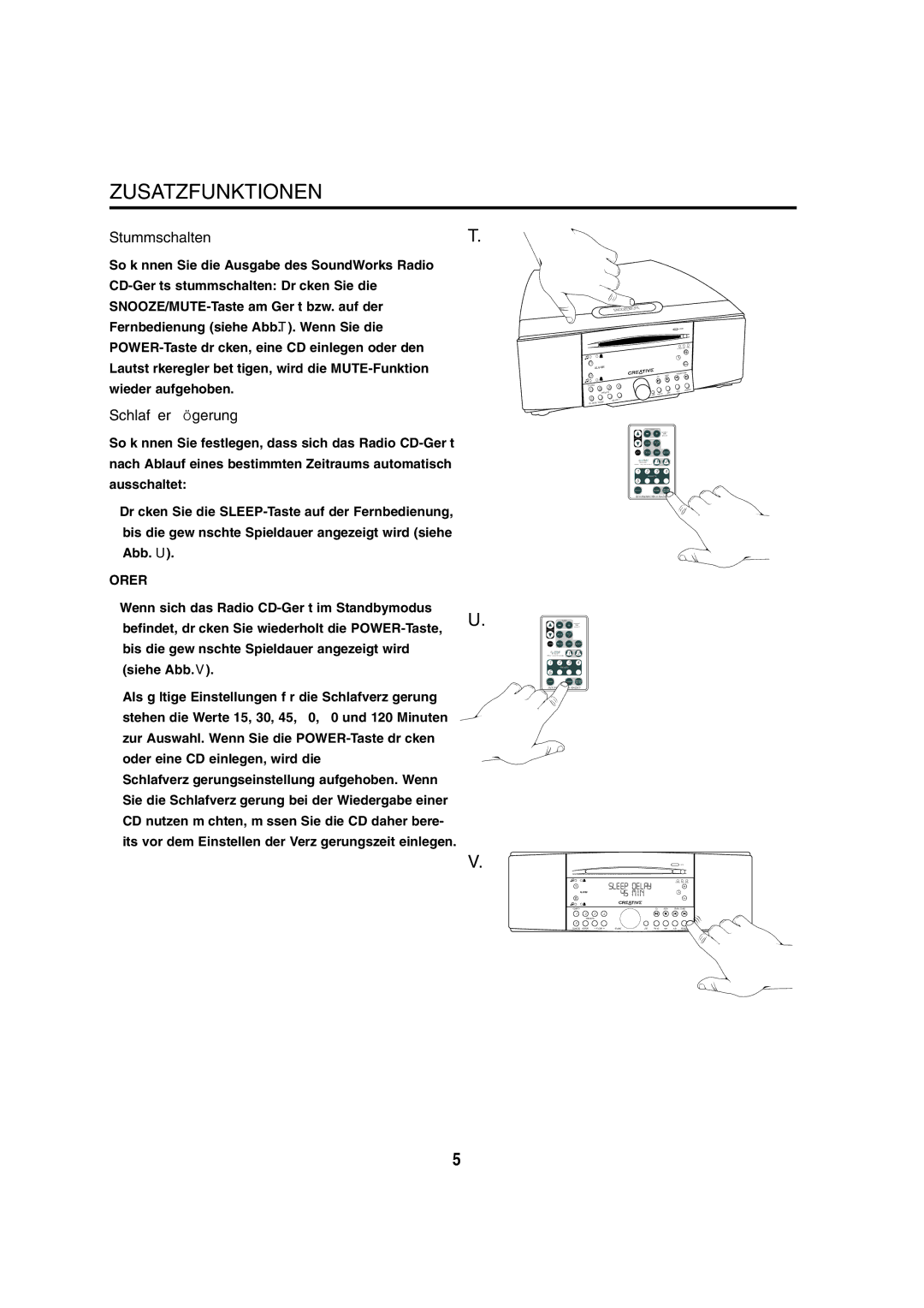 Cambridge SoundWorks C174RCNB user manual Zusatzfunktionen, Stummschalten, Schlafverzögerung 