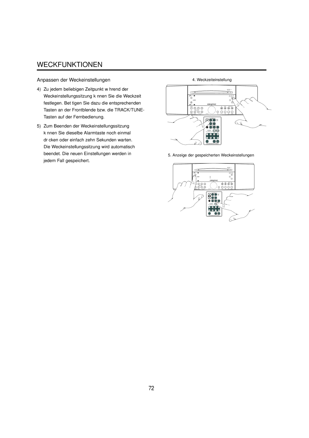 Cambridge SoundWorks C174RCNB user manual Weckzeiteinstellung, Anzeige der gespeicherten Weckeinstellungen 