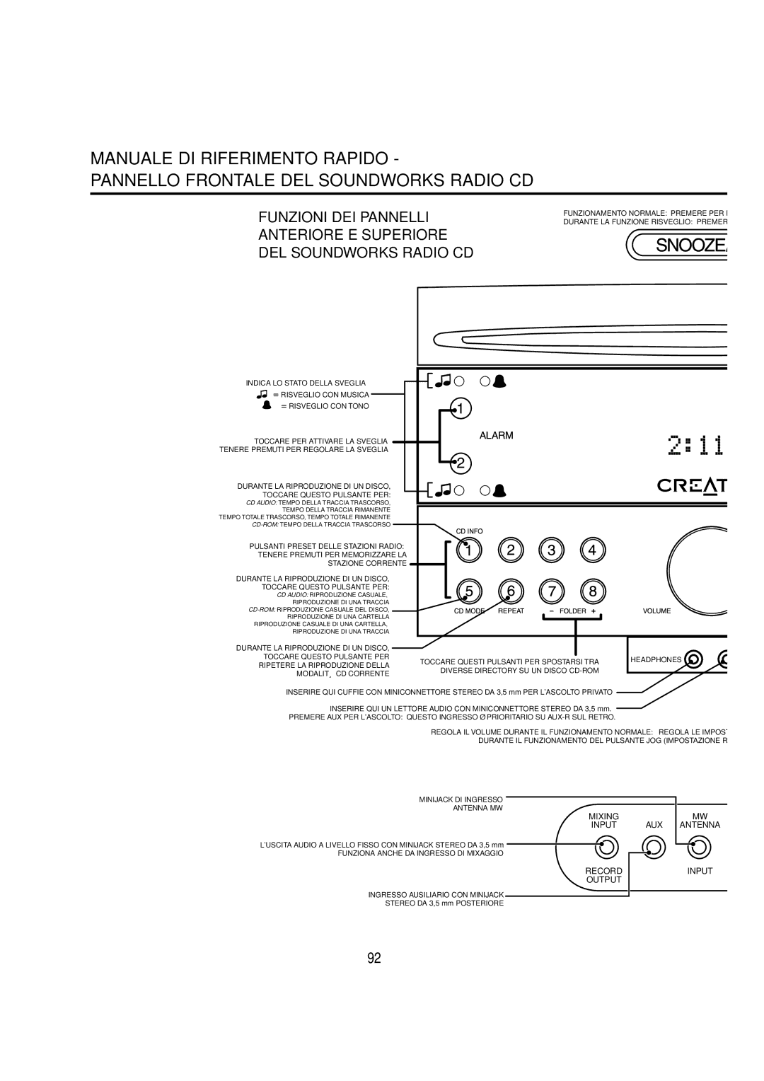 Cambridge SoundWorks C174RCNB user manual AUX Antenna Input, Indica LO Stato Della Sveglia 