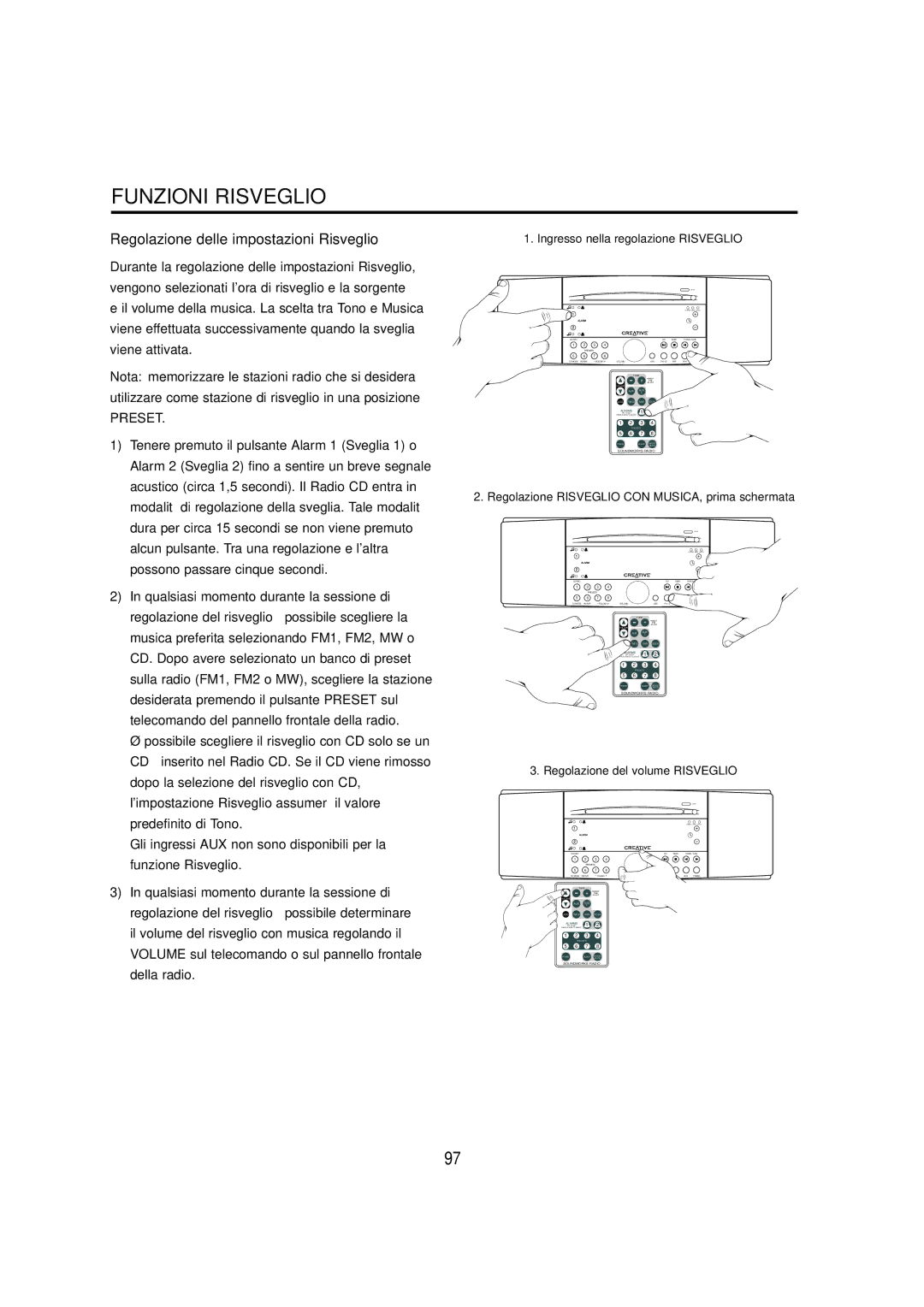 Cambridge SoundWorks C174RCNB user manual Funzioni Risveglio, Regolazione delle impostazioni Risveglio 