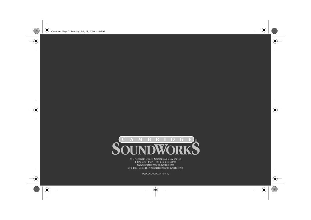 Cambridge SoundWorks FPS1800 manual Cover.fm Page 2 Tuesday, July 18, 2000 449 PM 