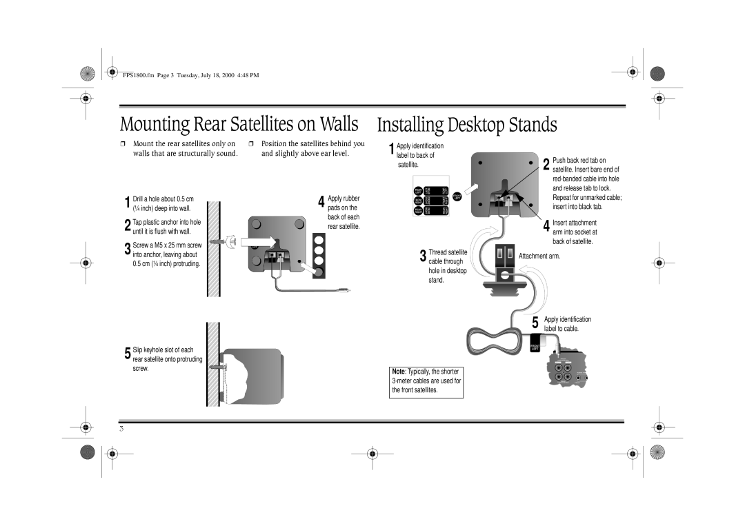 Cambridge SoundWorks FPS1800 manual Thread satellite cable through hole in desktop stand 