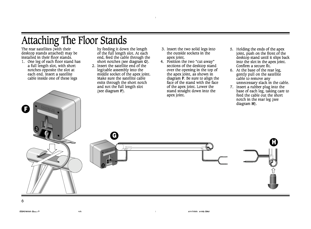 Cambridge SoundWorks FPS2000 operating instructions Attaching The Floor Stands 