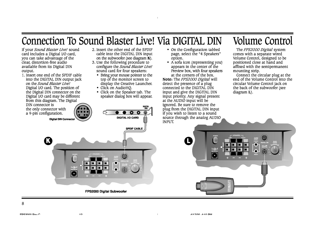 Cambridge SoundWorks FPS2000 Volume Control, If your Sound Blaster Live! sound, configure the Sound Blaster Live 