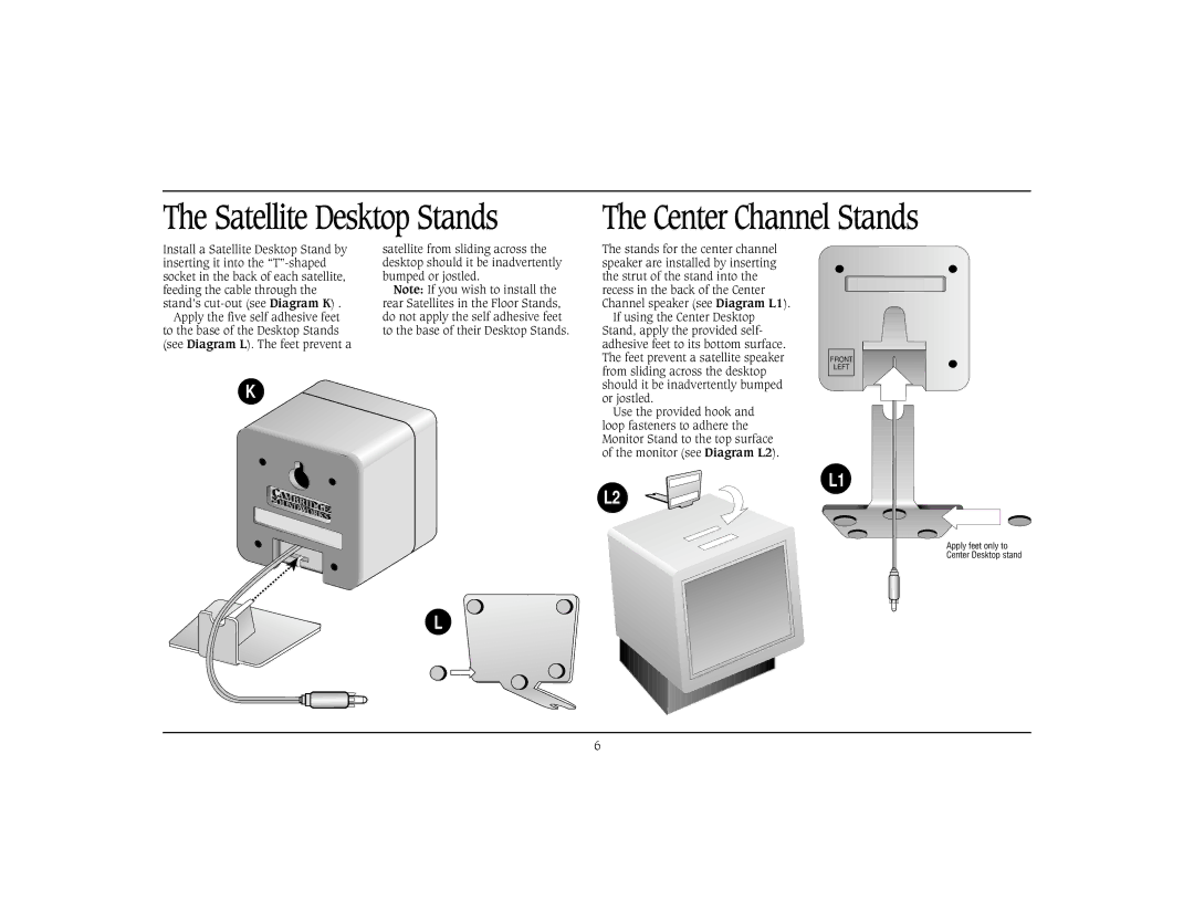 Cambridge SoundWorks Home Theater System specifications Satellite Desktop Stands Center Channel Stands 