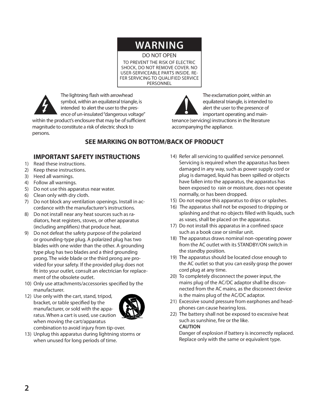 Cambridge SoundWorks I525 user manual Do not Open 