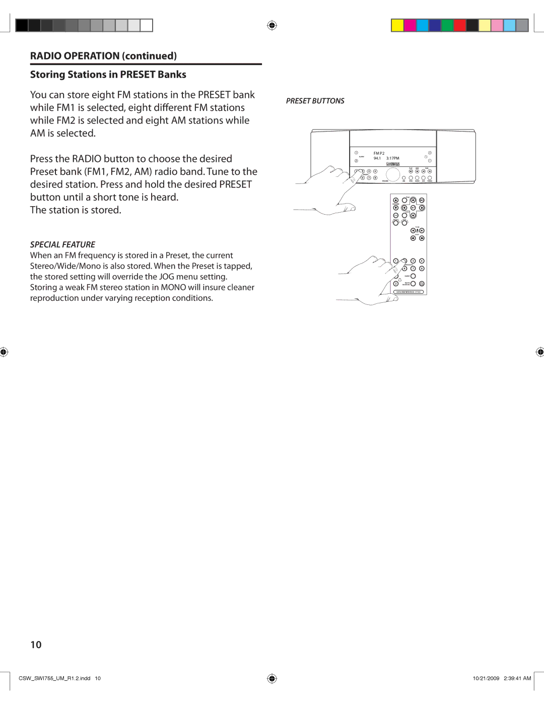 Cambridge SoundWorks I755 user manual Radio Operation Storing Stations in Preset Banks, Special Feature 