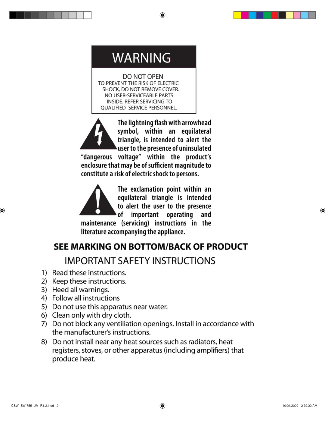 Cambridge SoundWorks user manual CSWSWI755UMR1.2.indd 10/21/2009 23922 AM 