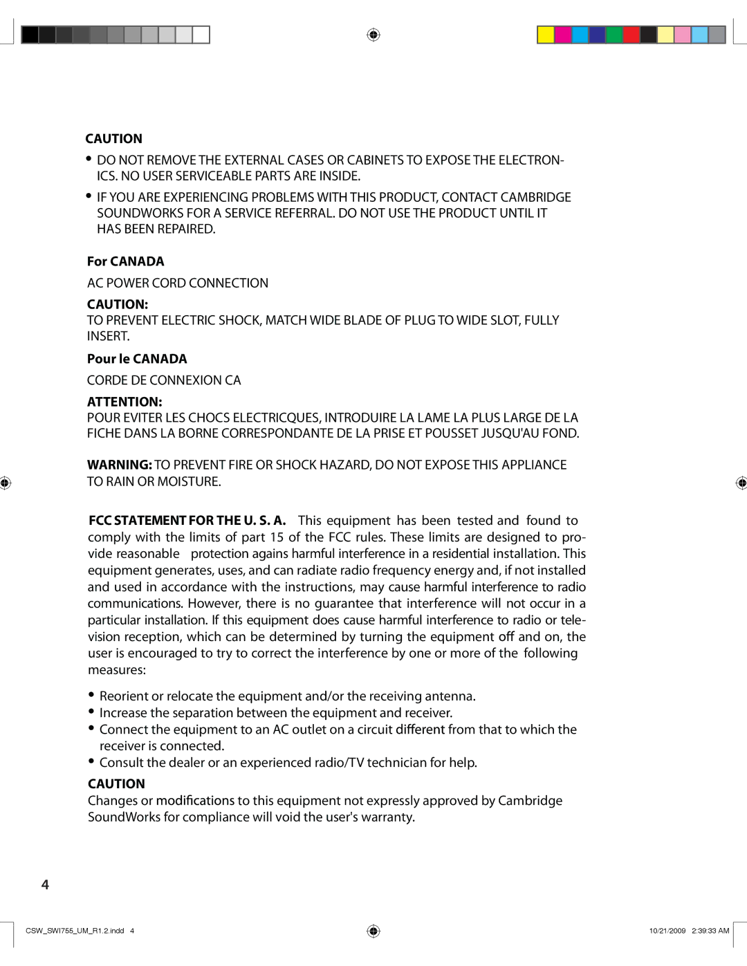 Cambridge SoundWorks I755 user manual For Canada 