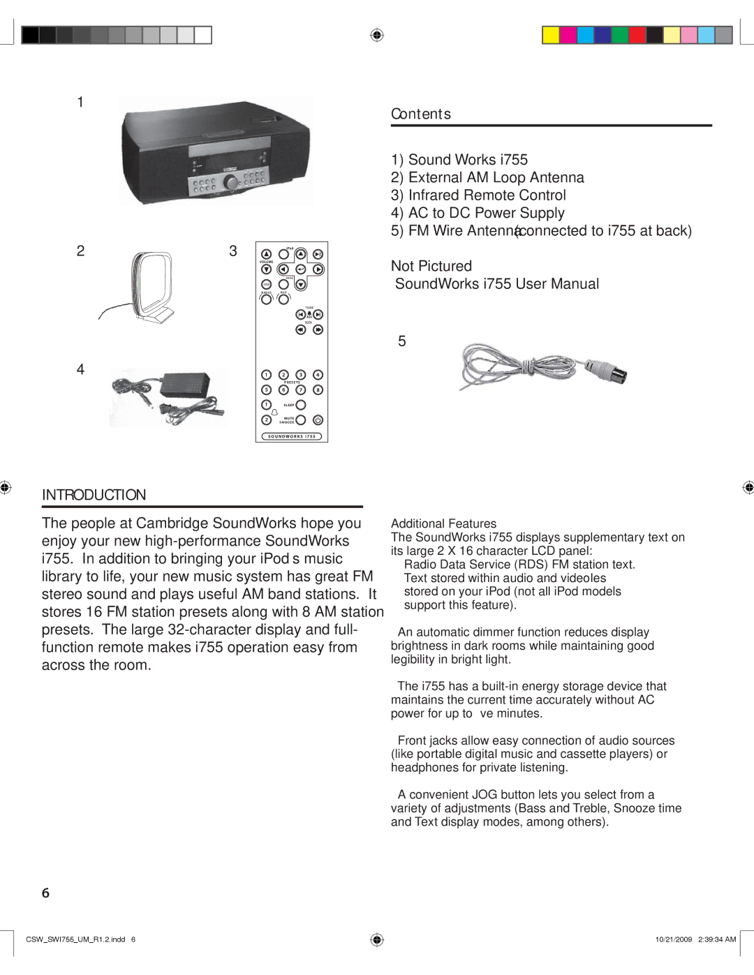 Cambridge SoundWorks I755 user manual Contents, Introduction 