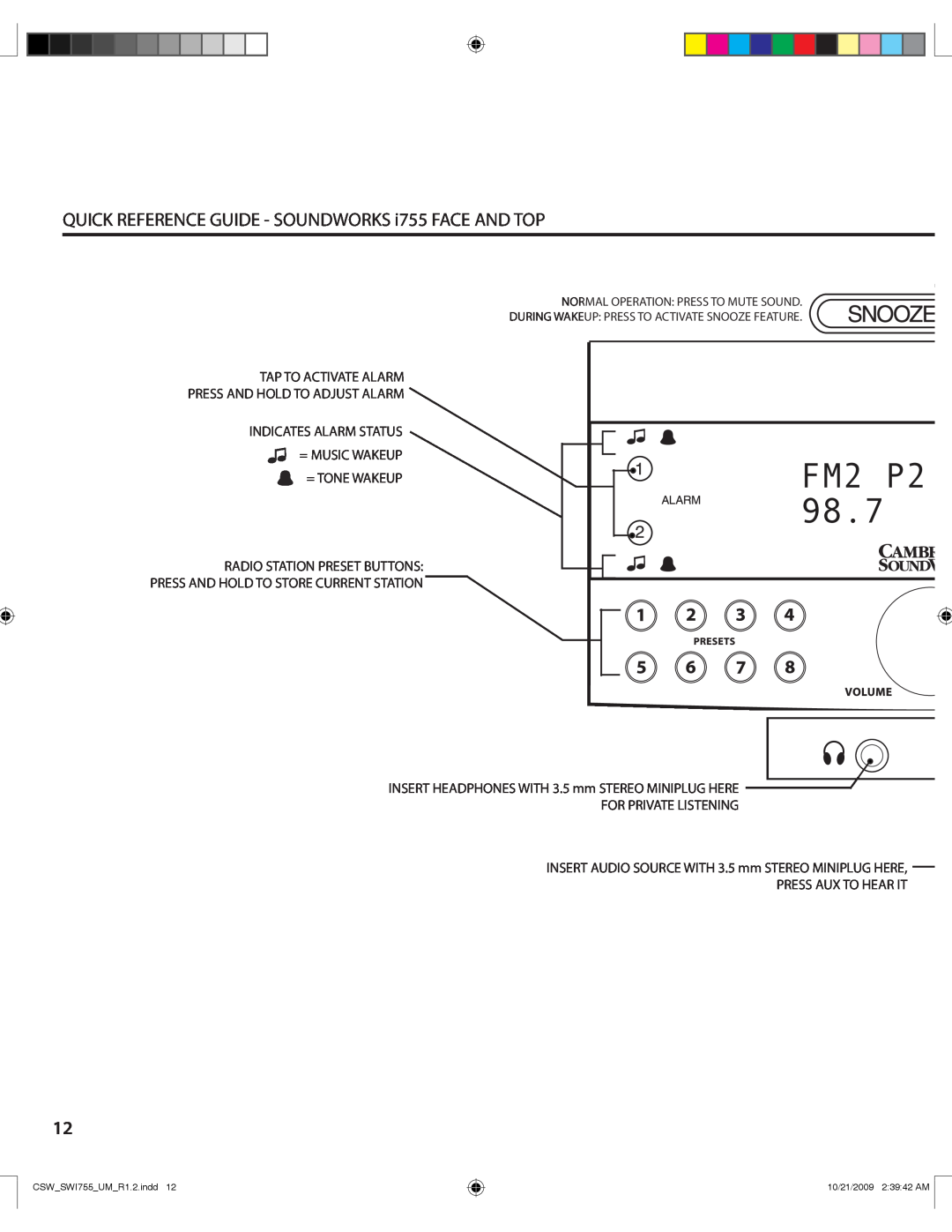 Cambridge SoundWorks I755 user manual Tap To Activate Alarm 