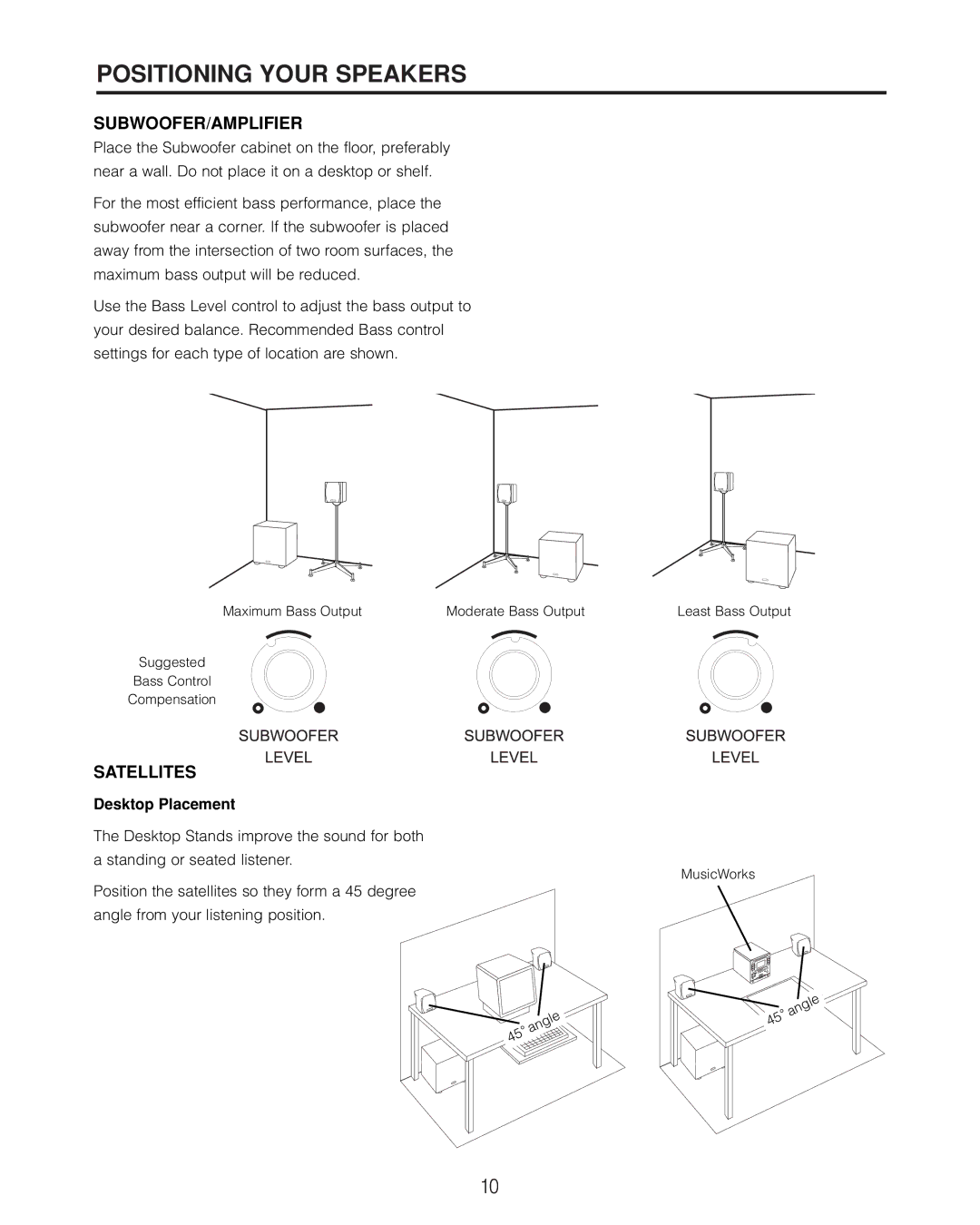 Cambridge SoundWorks II user manual Positioning Your Speakers, Desktop Placement 