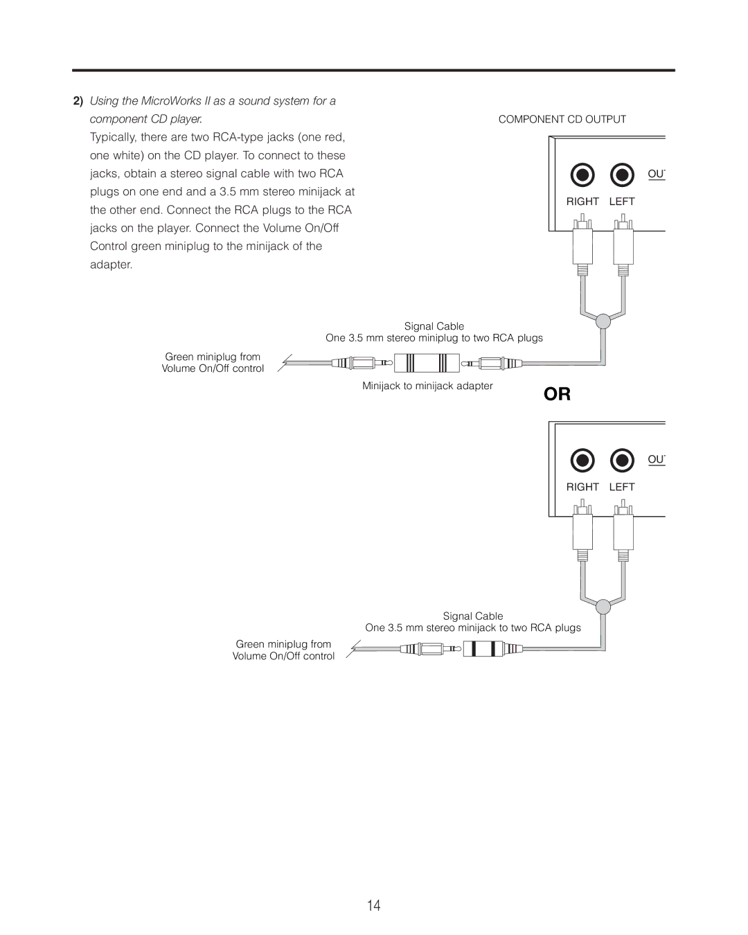 Cambridge SoundWorks II user manual Plugs on one end and a 3.5 mm stereo minijack at 