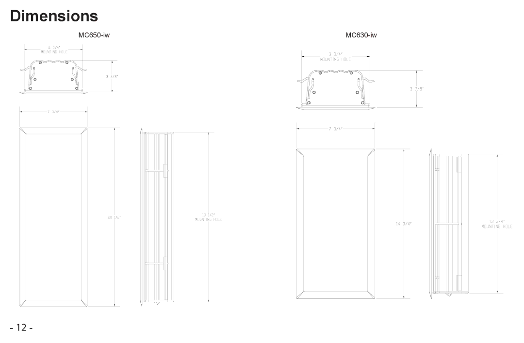 Cambridge SoundWorks MC630-IW, MC650-IW manual Dimensions 