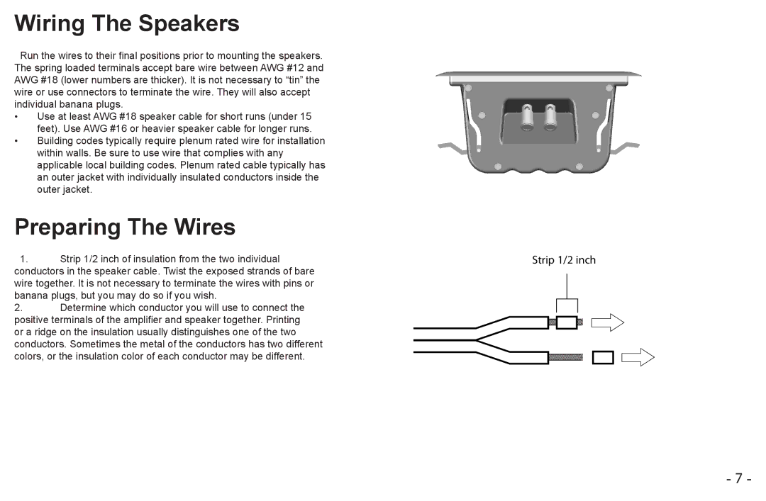 Cambridge SoundWorks MC650-IW, MC630-IW manual Wiring The Speakers, Preparing The Wires 