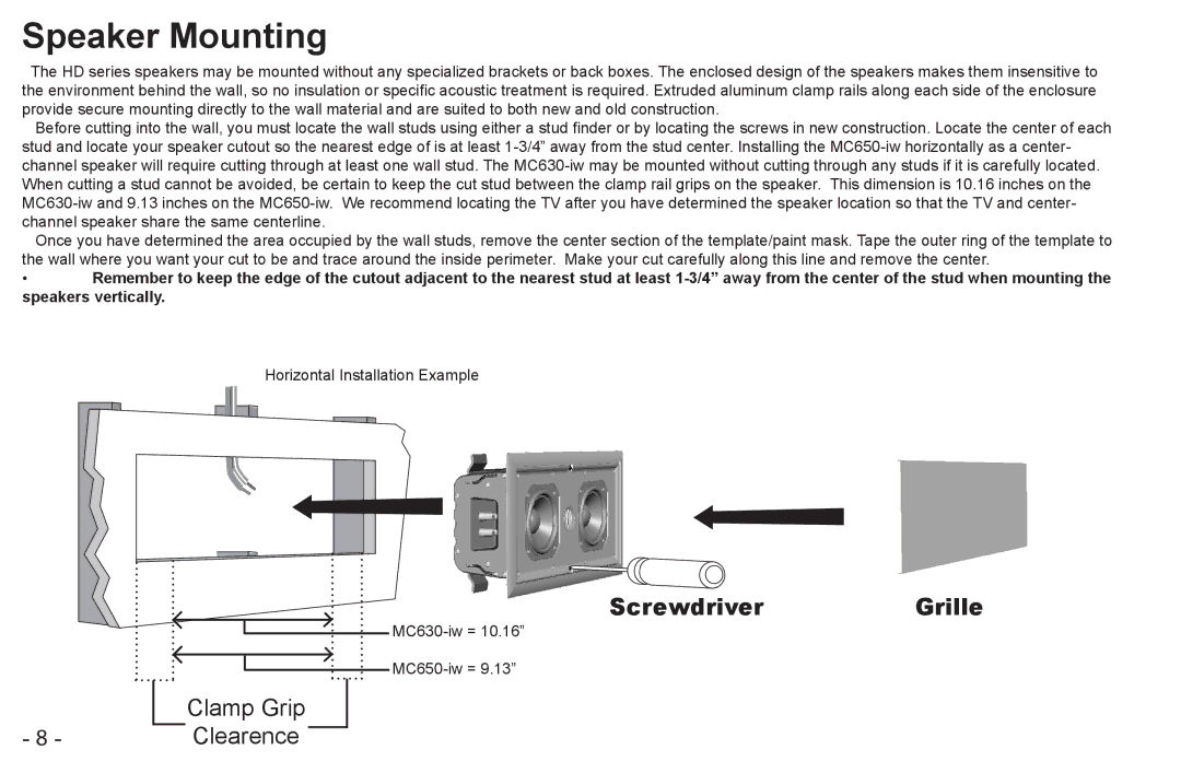 Cambridge SoundWorks MC630-IW, MC650-IW manual Speaker Mounting 