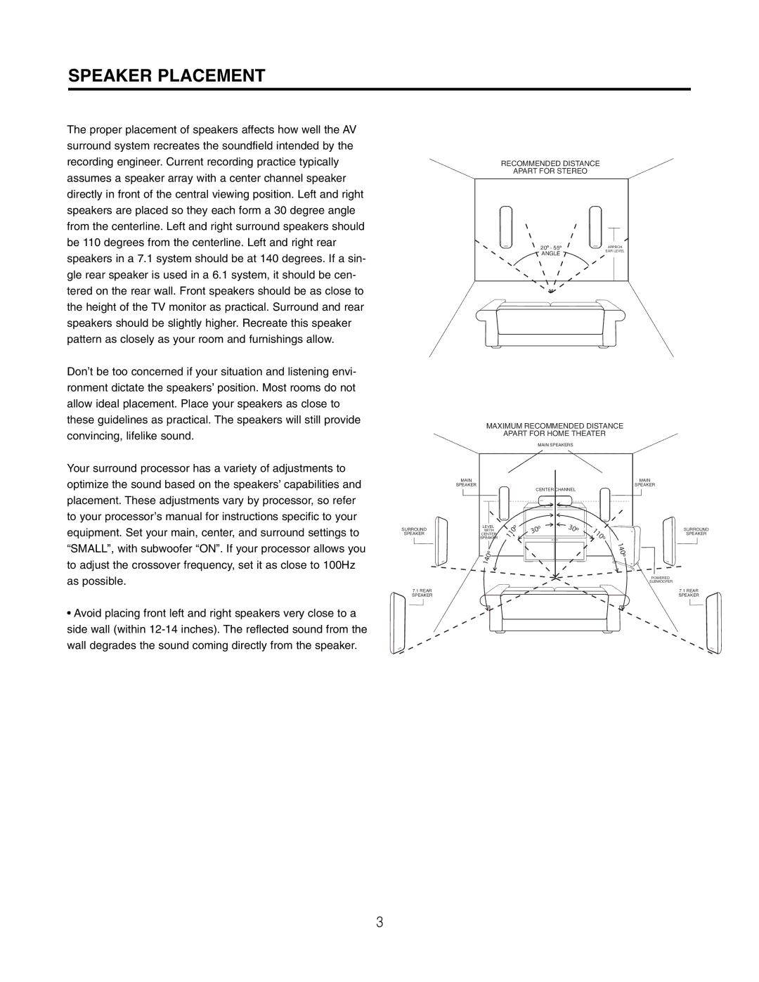 Cambridge SoundWorks MC650HD manual Speaker Placement 