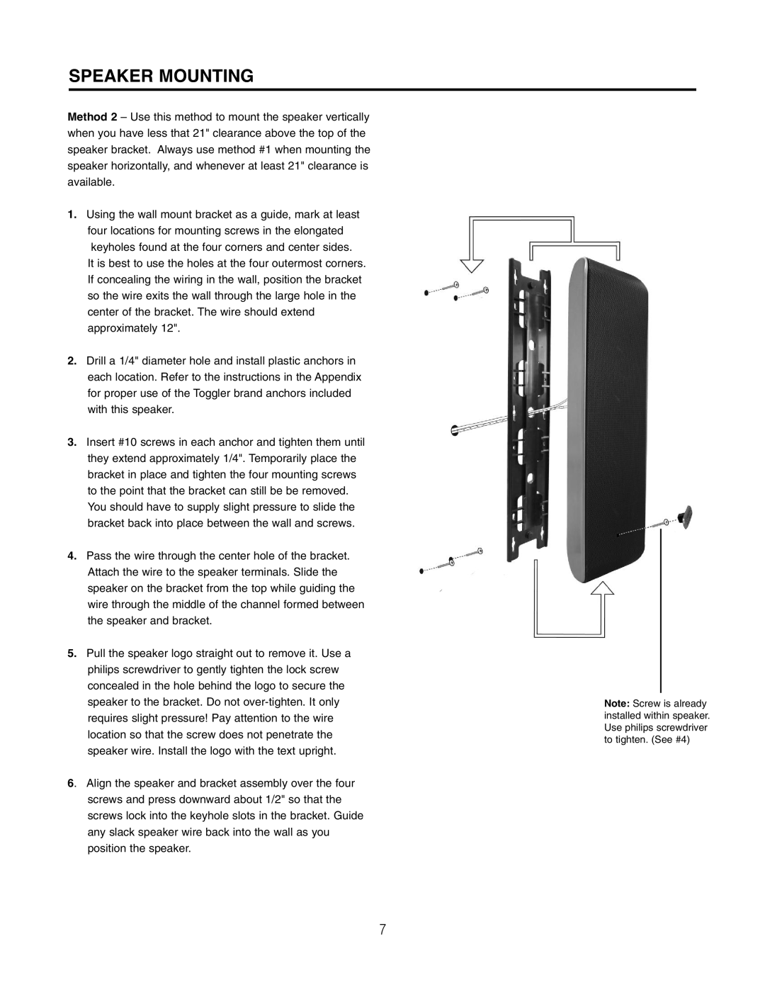 Cambridge SoundWorks MC650HD manual Speaker Mounting 