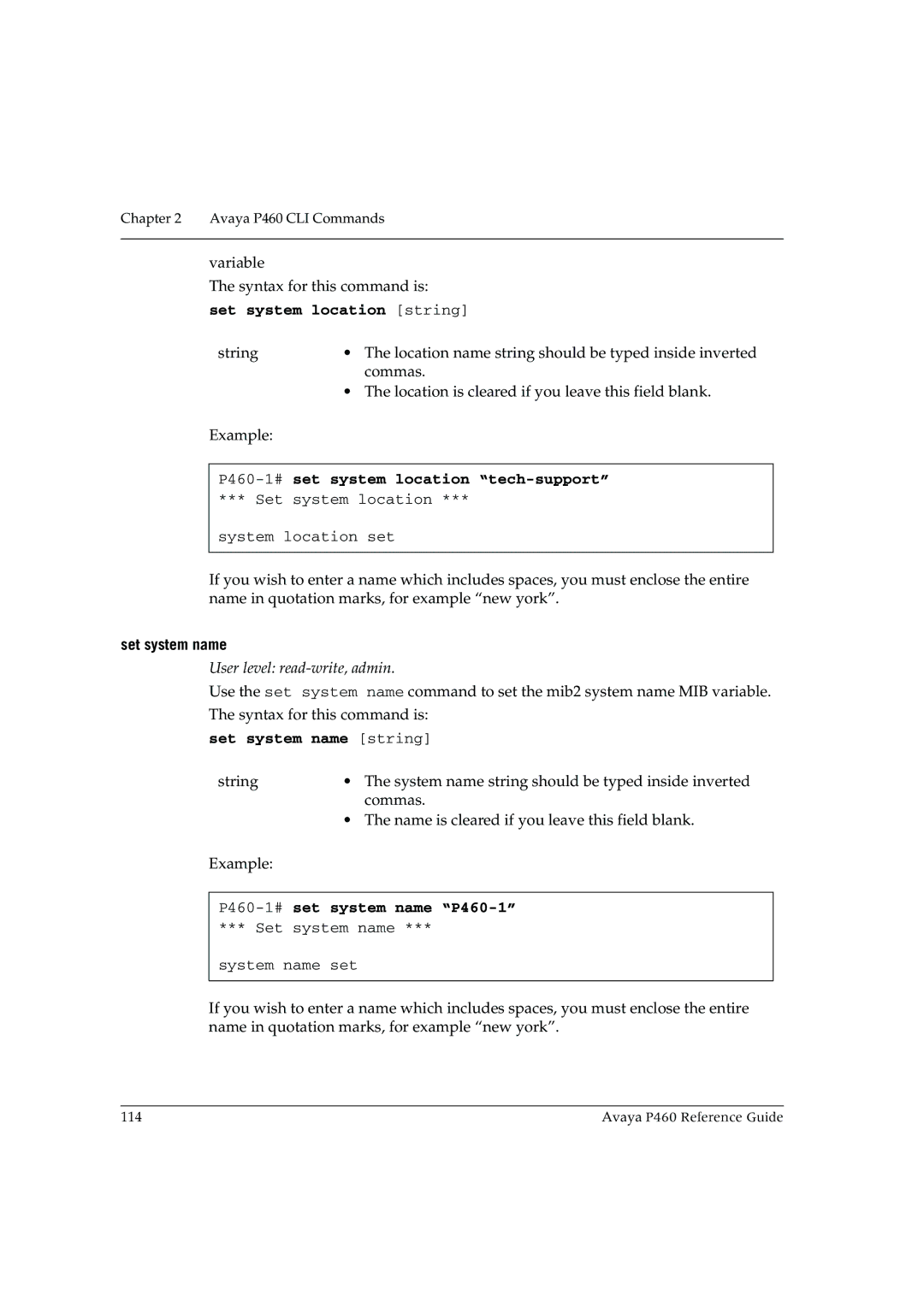 Cambridge SoundWorks manual Set system location string, P460-1#set system location tech-support, Set system name 