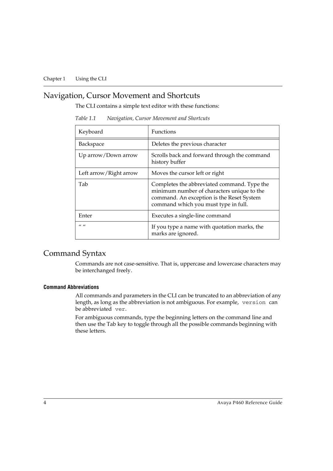 Cambridge SoundWorks P460 manual Navigation, Cursor Movement and Shortcuts, Command Abbreviations 