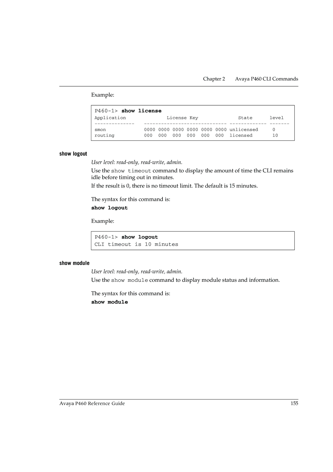 Cambridge SoundWorks manual P460-1show license, Show logout, P460-1show logout, Show module 