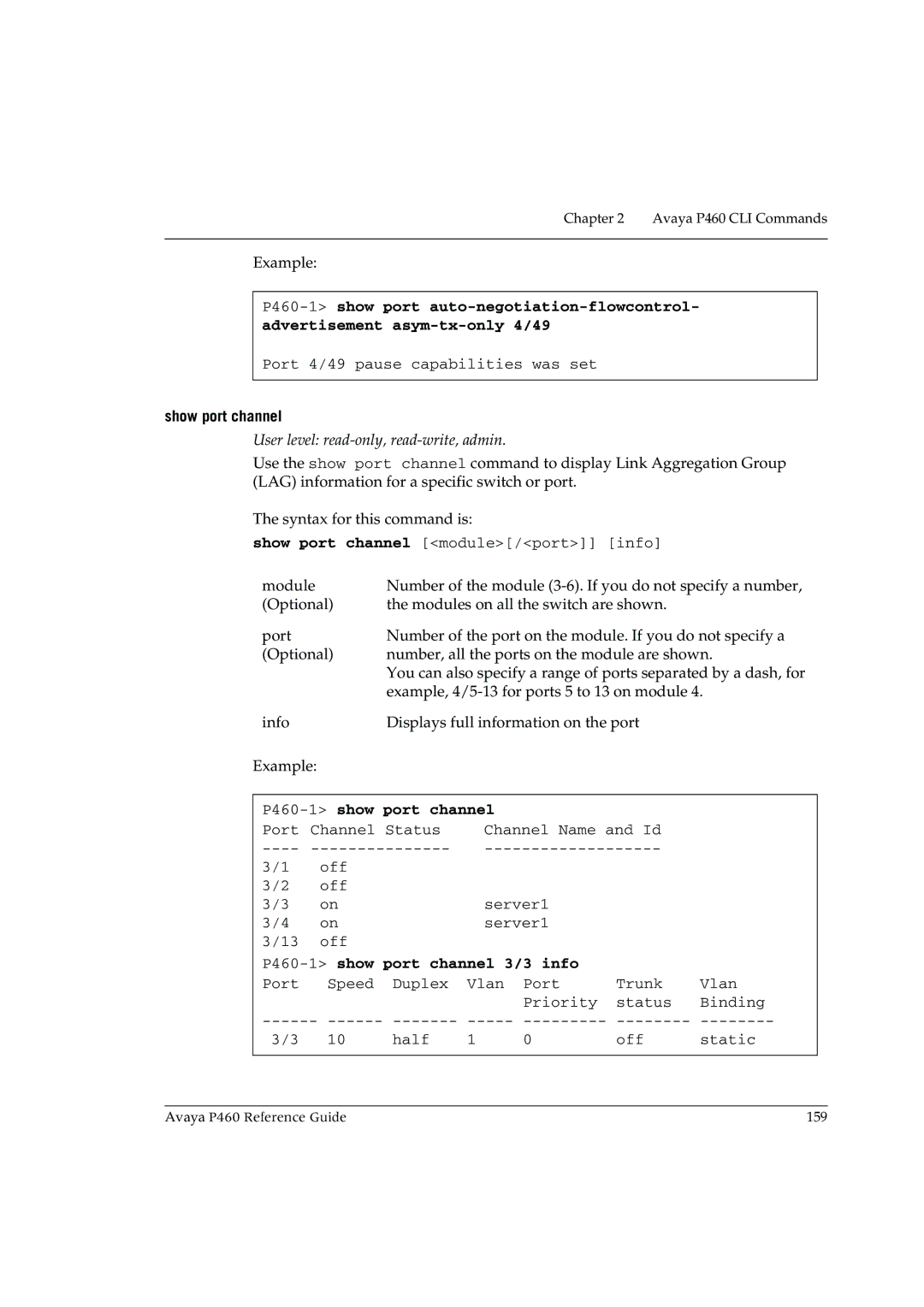 Cambridge SoundWorks manual Show port channel, P460-1 show port channel 3/3 info 