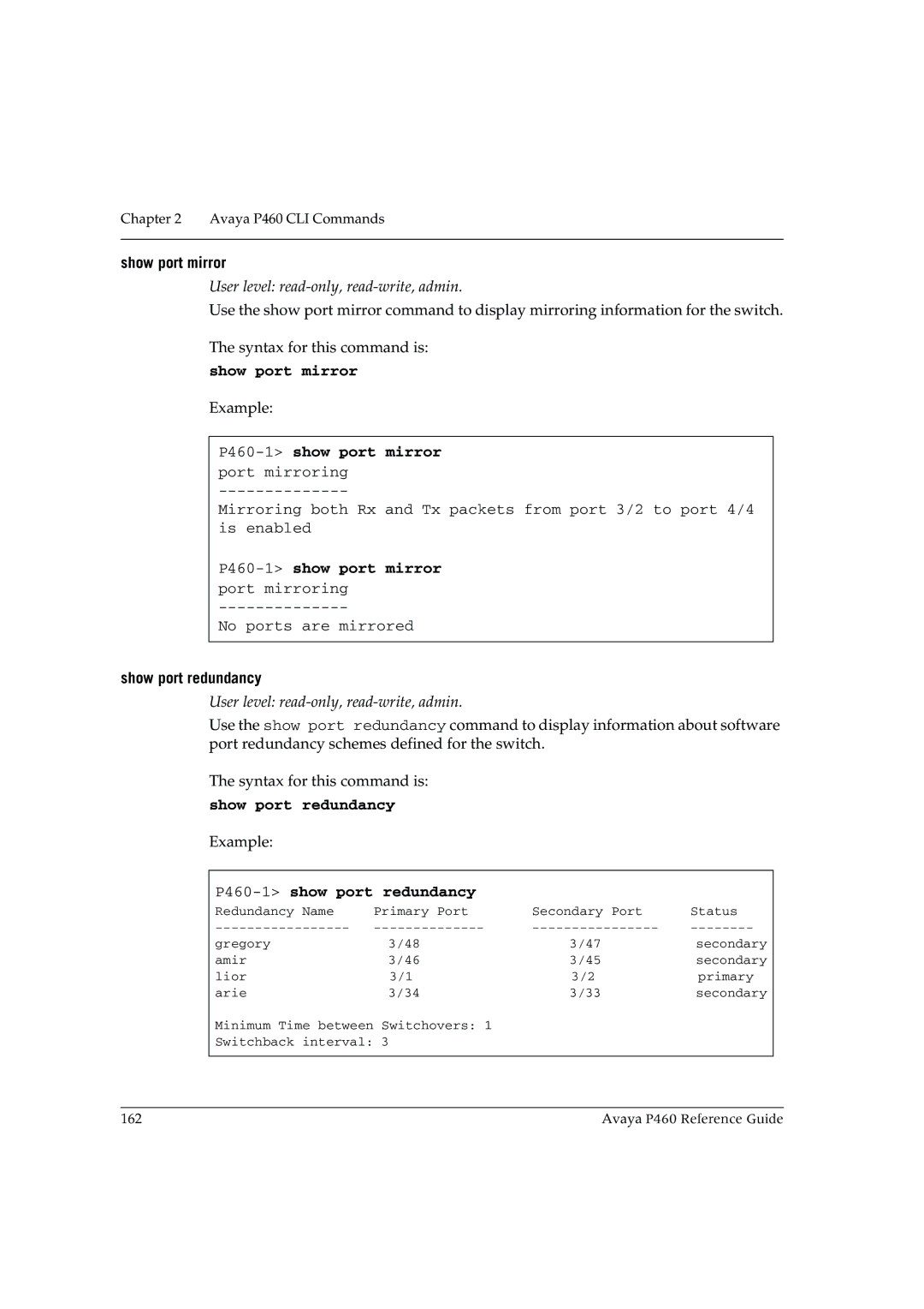 Cambridge SoundWorks manual Show port mirror, P460-1show port mirror port mirroring, Show port redundancy 