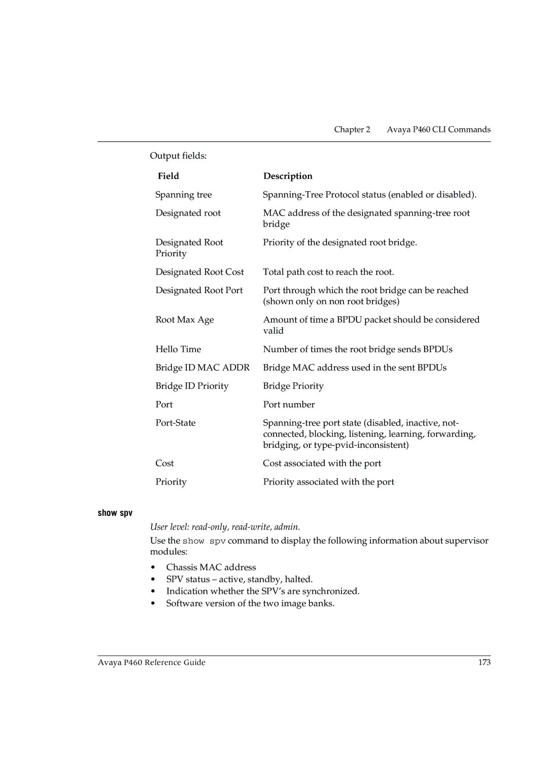 Cambridge SoundWorks P460 manual Field Description, Show spv 