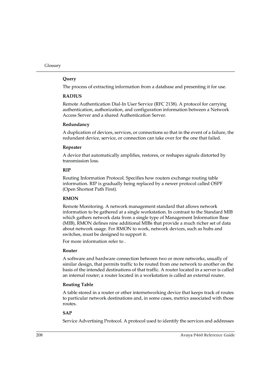 Cambridge SoundWorks P460 manual Radius, Rip, Rmon, Sap 