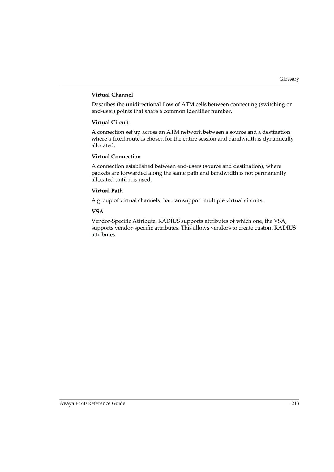 Cambridge SoundWorks P460 manual Virtual Channel, Virtual Circuit, Virtual Connection, Virtual Path, Vsa 